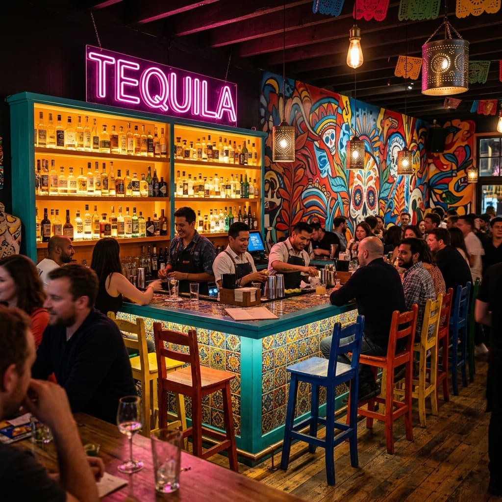 Cinco de Maya vibrant bar and dining room