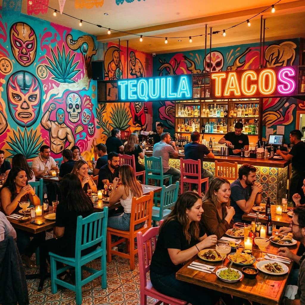 Cinco de Maya restaurant interior — vibrant, colorful, festive cantina in Aguadilla, Puerto Rico